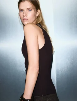 Asymmetrical blouse with metallic detail - Ærmeløse bluser