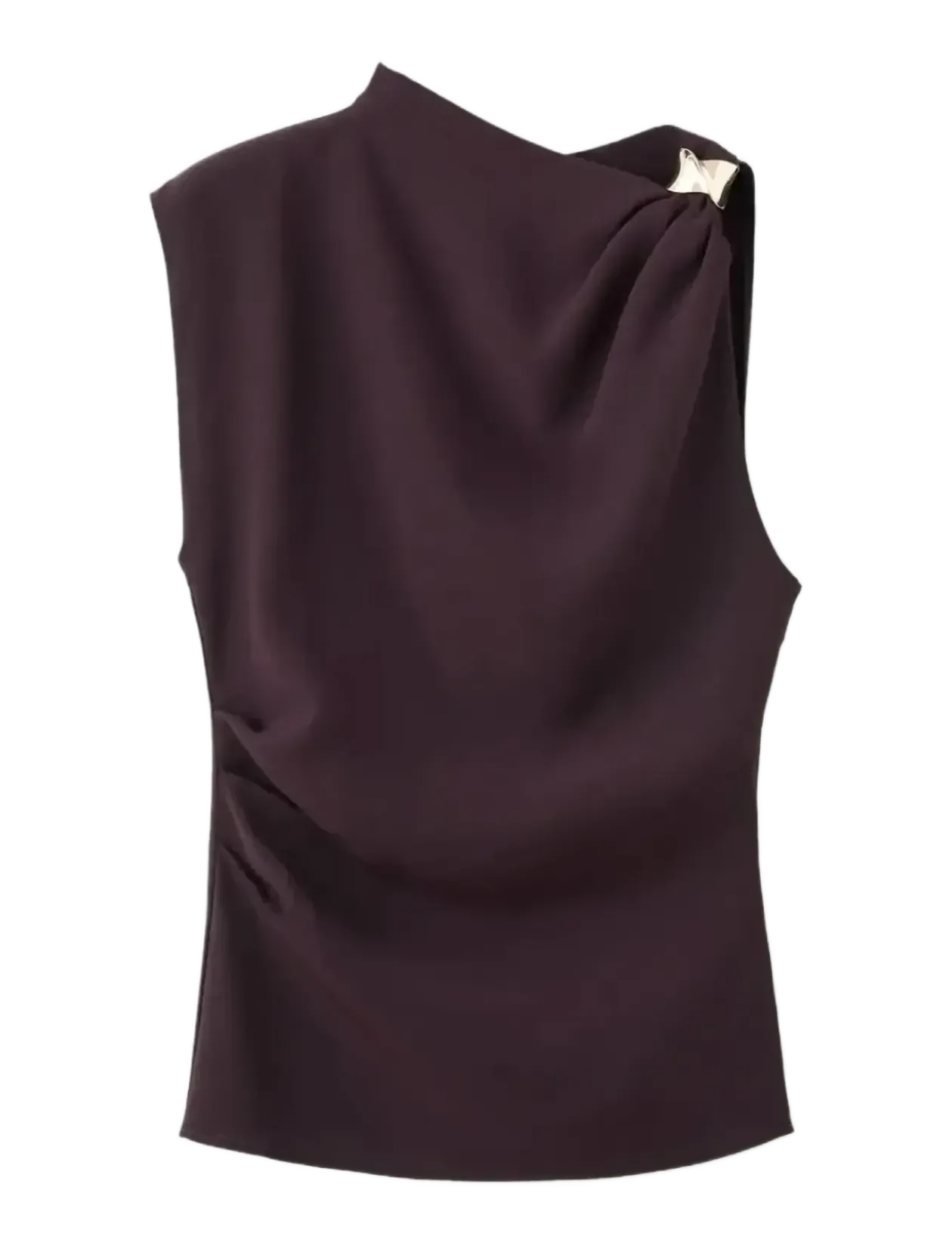 Asymmetrical blouse with metallic detail - Ærmeløse bluser