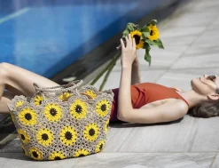 Basket Sunflower Crochet - Tote Bags