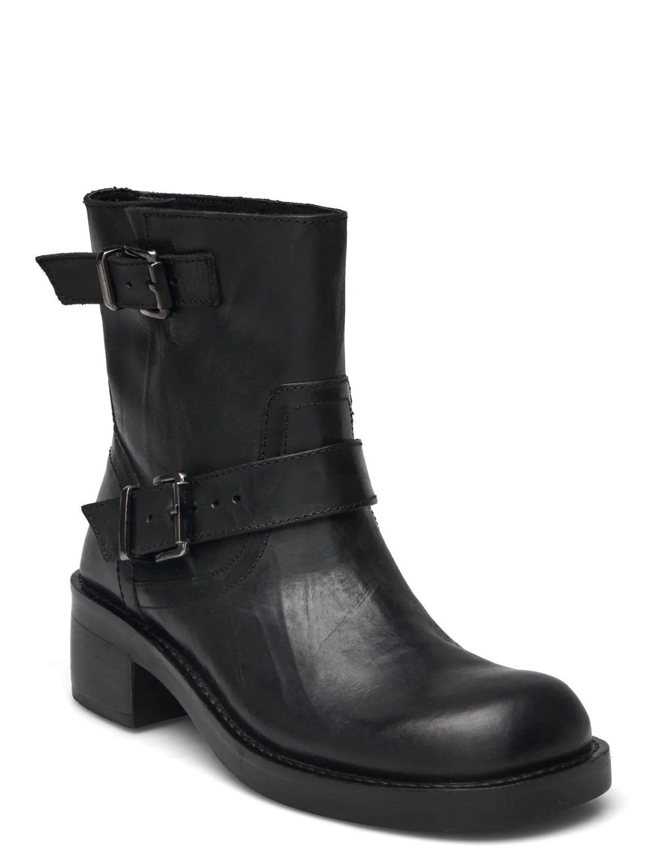 BIAHARPER Mid Calf Biker Boot Pull Up Leather - Ankelstøvler med hæl