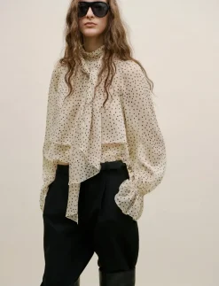 Bow polka-dot blouse - Langærmede bluser