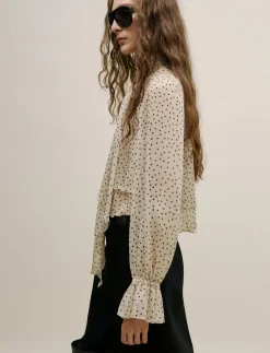 Bow polka-dot blouse - Langærmede bluser