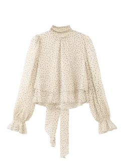 Bow polka-dot blouse - Langærmede bluser