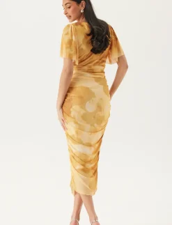 Butterfly Sleeve Mesh Ankle Dress - Maxikjoler