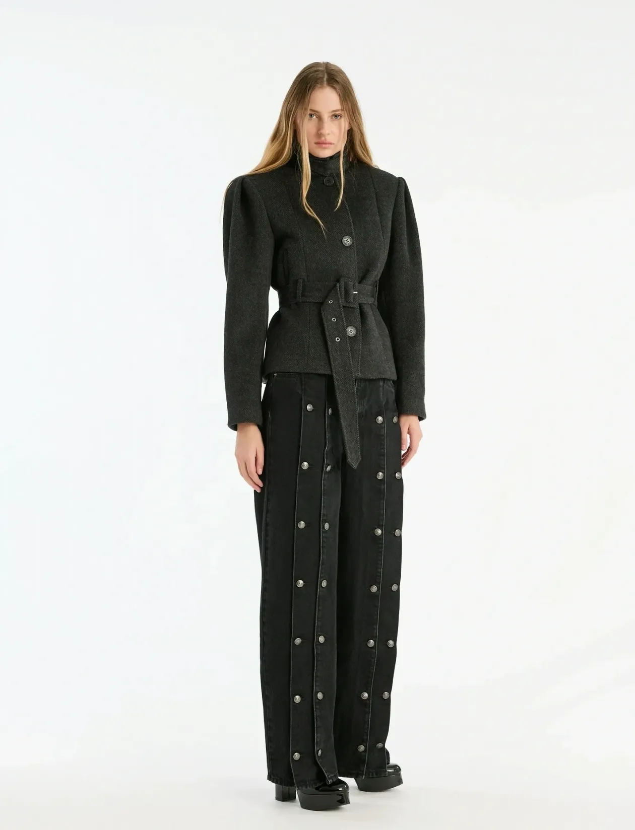 BUTTON DETAIL WIDE JEANS - Brede jeans