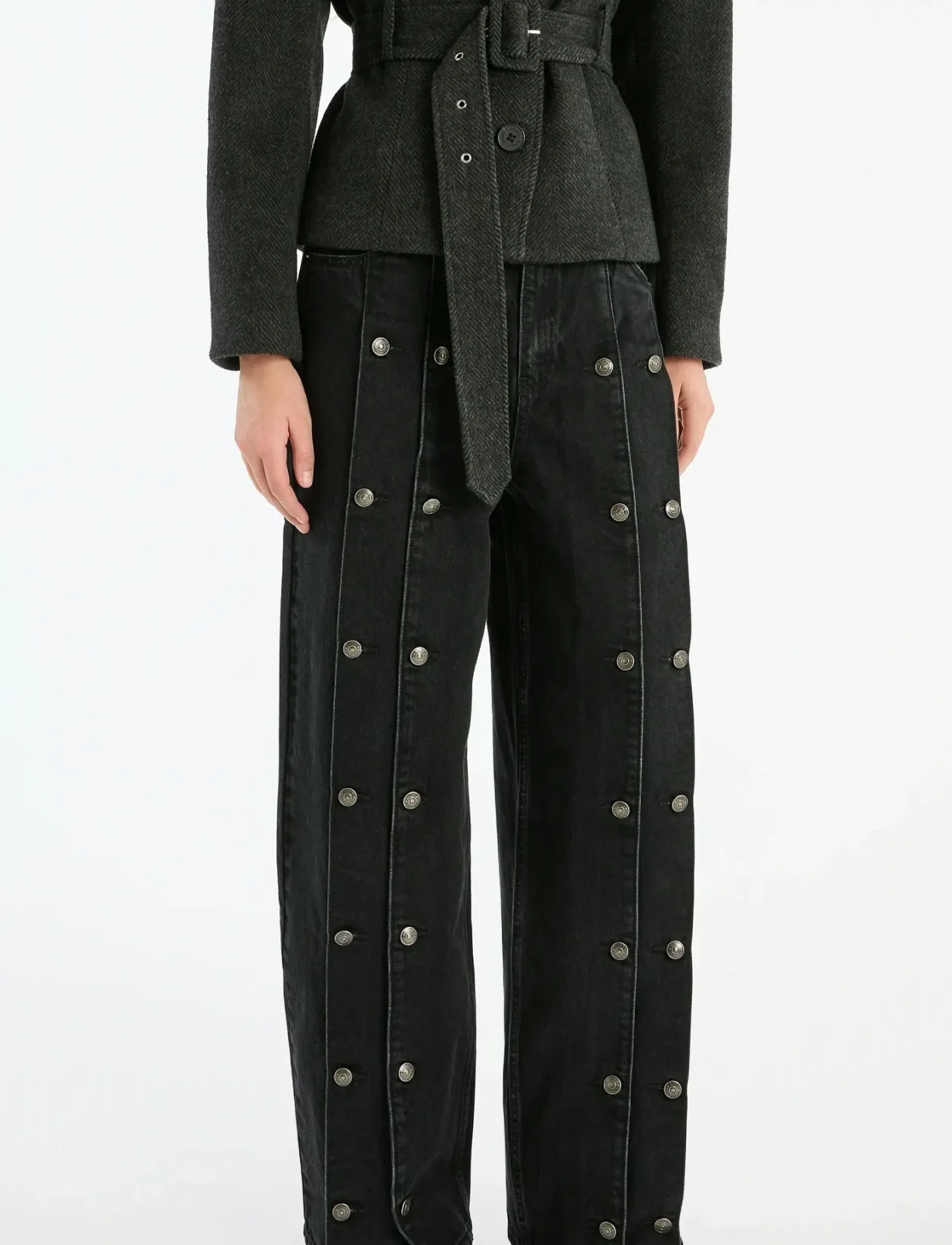BUTTON DETAIL WIDE JEANS - Brede jeans