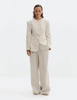 Carol Fitted Round Neck Linen Blazer - Enkeltradede blazere