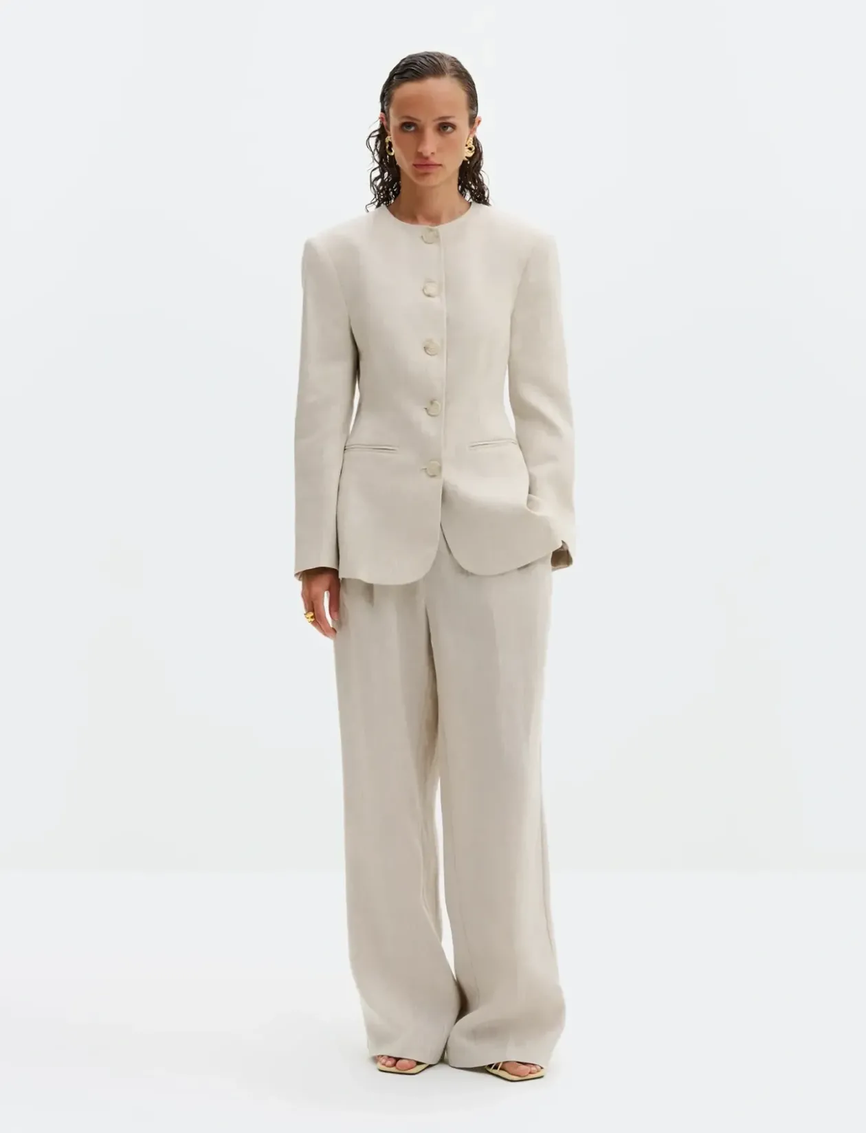 Carol Fitted Round Neck Linen Blazer - Enkeltradede blazere