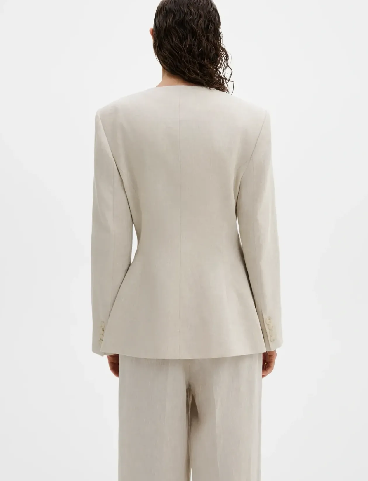 Carol Fitted Round Neck Linen Blazer - Enkeltradede blazere
