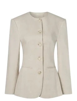 Carol Fitted Round Neck Linen Blazer - Enkeltradede blazere