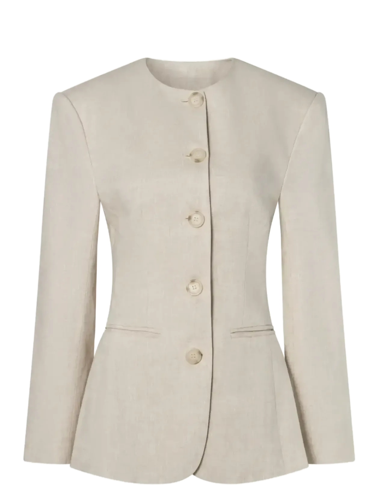 Carol Fitted Round Neck Linen Blazer - Enkeltradede blazere