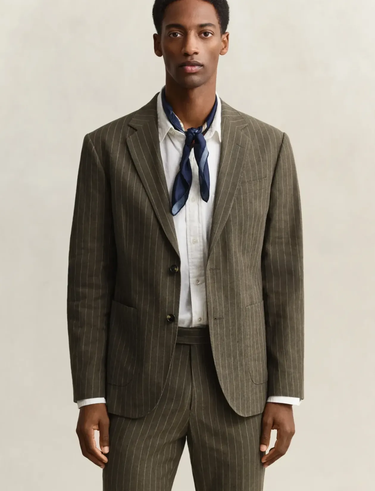 COT/LINEN PINSTRIPE SUIT JACKET - Enkeltradede blazere