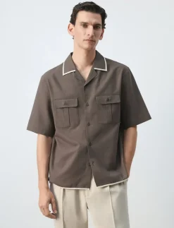 Cotton-linen blend camp collar shirt - Kortærmede