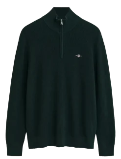 COTTON MERINO RIBBED HALF ZIP - Strik