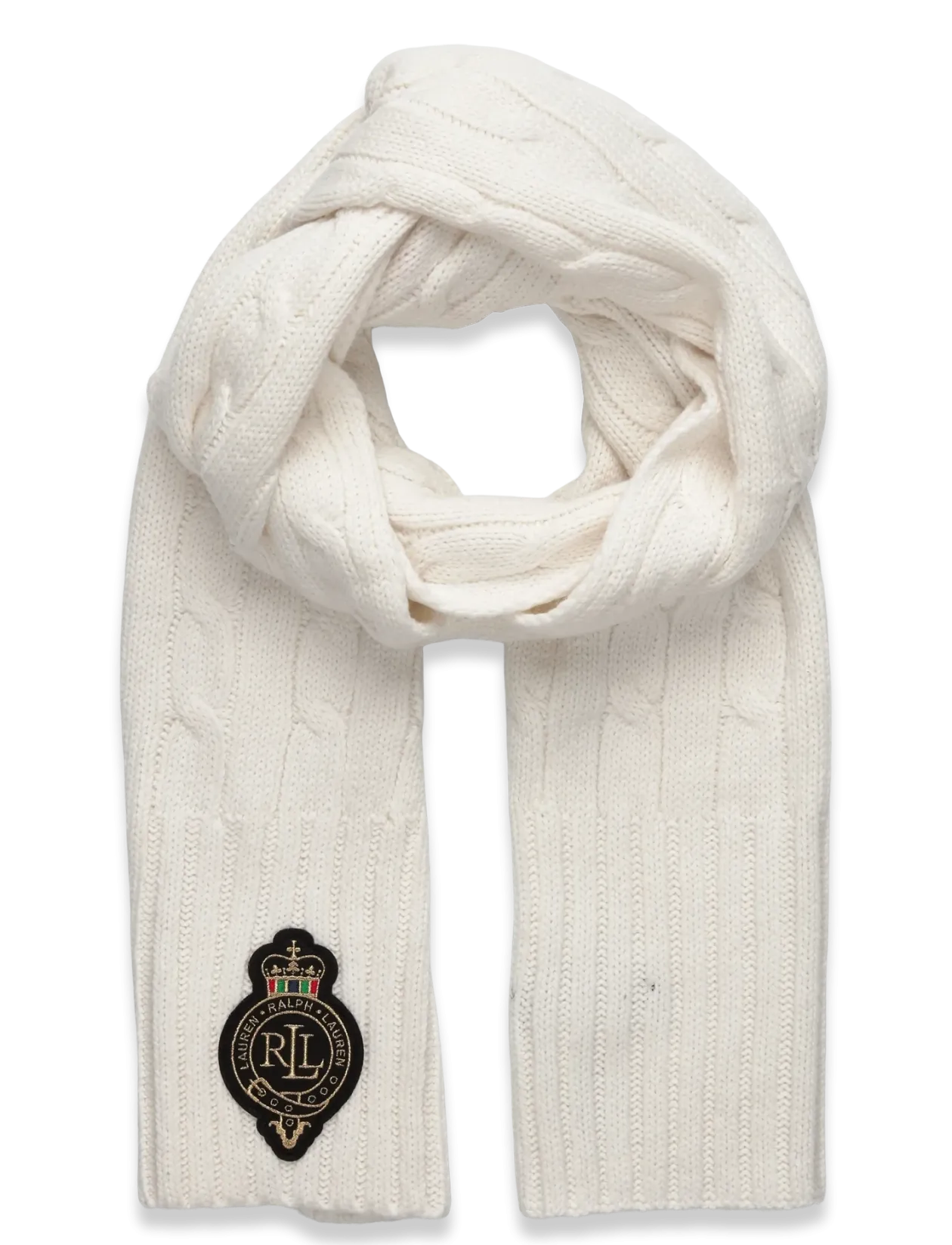 Crest-Patch Cable-Knit Scarf - Halstørklæder