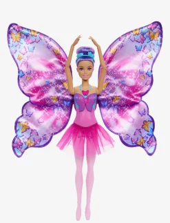 Dance and Flutter Doll with 2-in-1 Transformation from Dancer to Butterfly, Purple Hair - Dukker