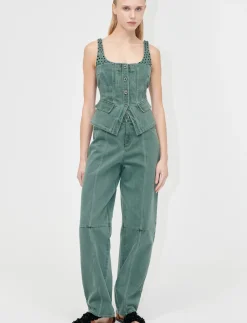 2393 Denim, Scoopneck Pockets Vest - Denimveste