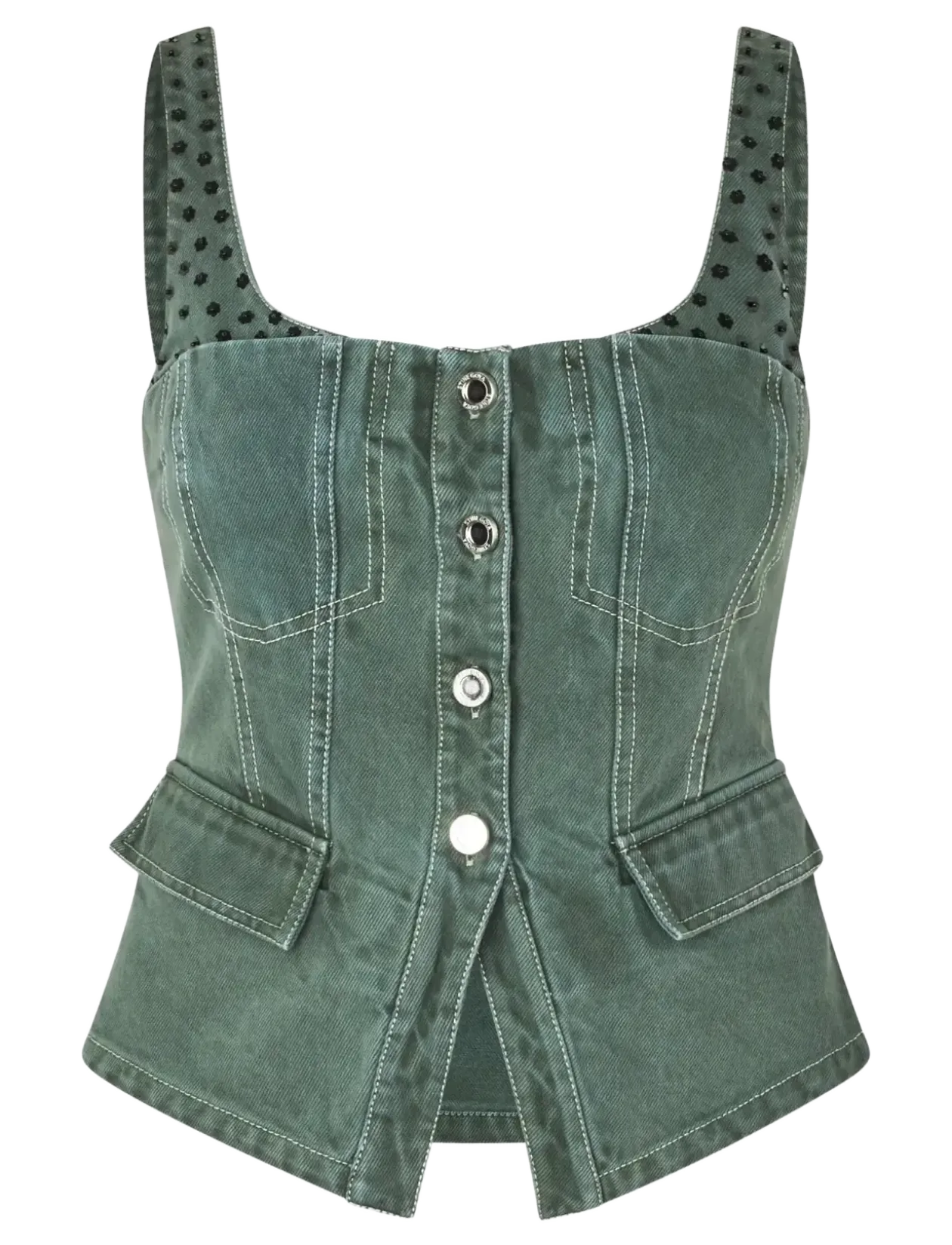 2393 Denim, Scoopneck Pockets Vest - Denimveste