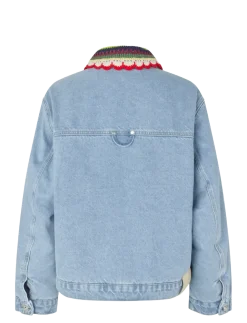 Double Rinse Denim, Collared Cropped Bomber - Denimjakker