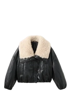 Faux-leather jacket with shearling collar - Læderjakker