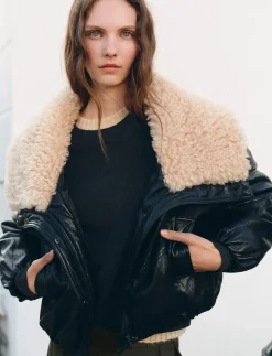 Faux-leather jacket with shearling collar - Læderjakker