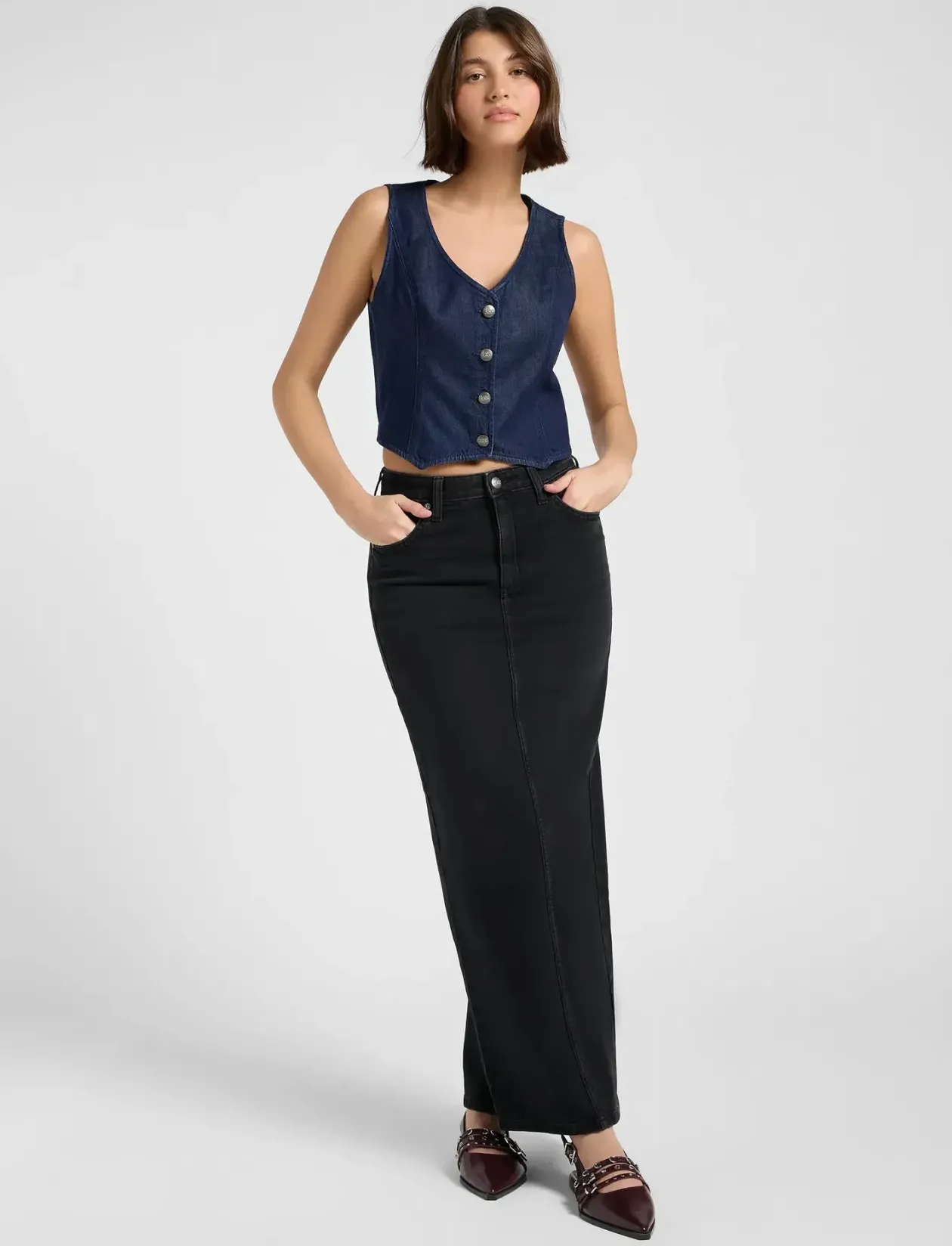 FITTED VEST - Denimveste