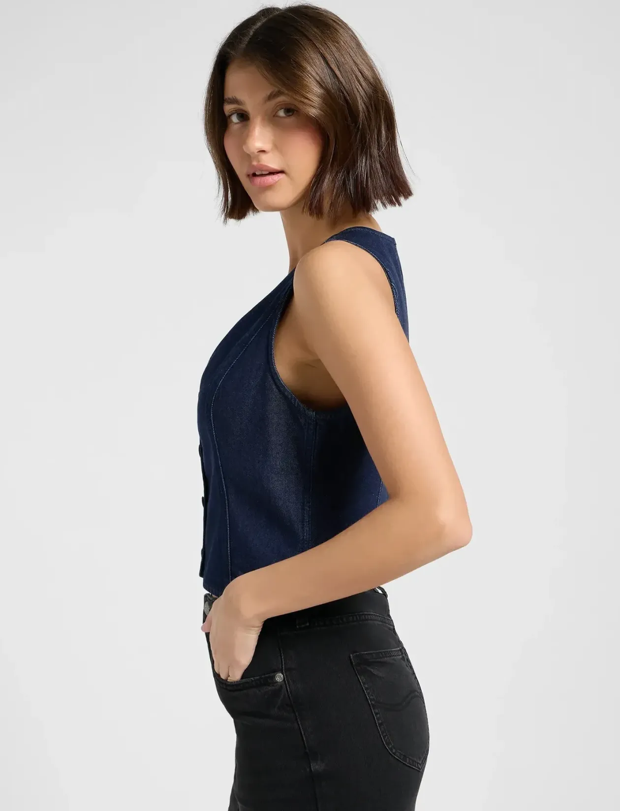 FITTED VEST - Denimveste