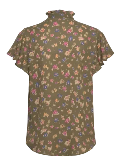 Floral Georgette Flutter-Sleeve Shirt - Kortærmede bluser