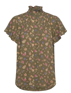 Floral Georgette Flutter-Sleeve Shirt - Kortærmede bluser