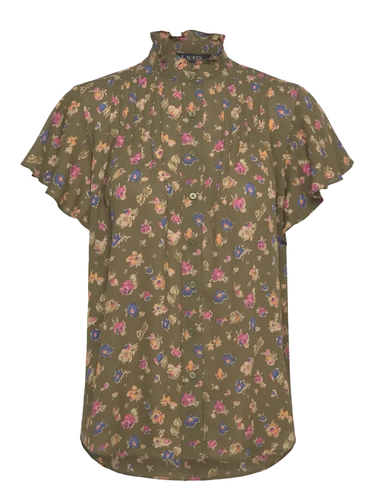 Floral Georgette Flutter-Sleeve Shirt - Kortærmede bluser