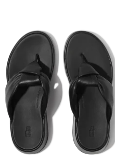 F-MODE KNOT SOFT-LEATHER FLATFORM TOE-POST SANDALS - Platformsandaler