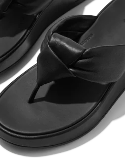 F-MODE KNOT SOFT-LEATHER FLATFORM TOE-POST SANDALS - Platformsandaler