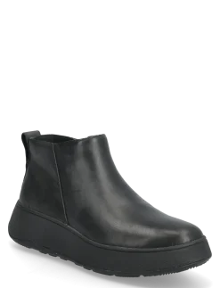 F-MODE LEATHER FLATFORM ZIP ANKLE BOOTS - Flade ankelstøvler