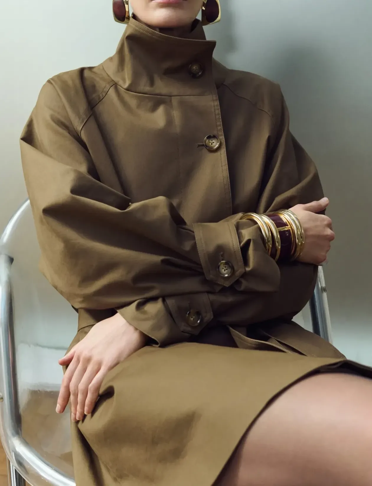 Funnel neck belted trench coat - Trenchcoats