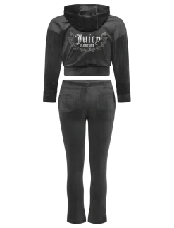 Glitter Velour Cropped Zip Thru & Bootcut Set - Sæt