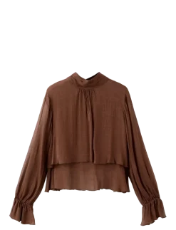 High-neck frilled blouse - Langærmede bluser