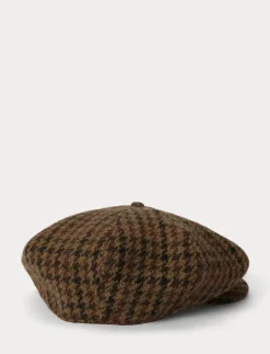 Houndstooth Wool Tweed Newsboy Cap - Flat caps