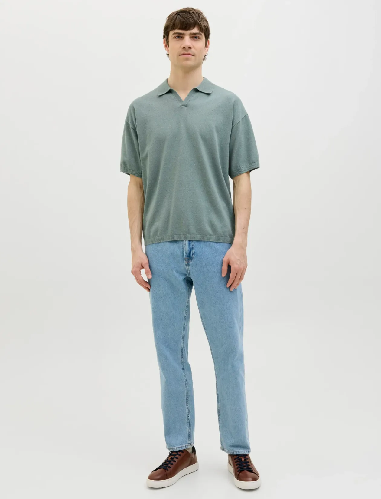 JREBCALLUM KNIT SPLIT NECK - Kortærmede poloer