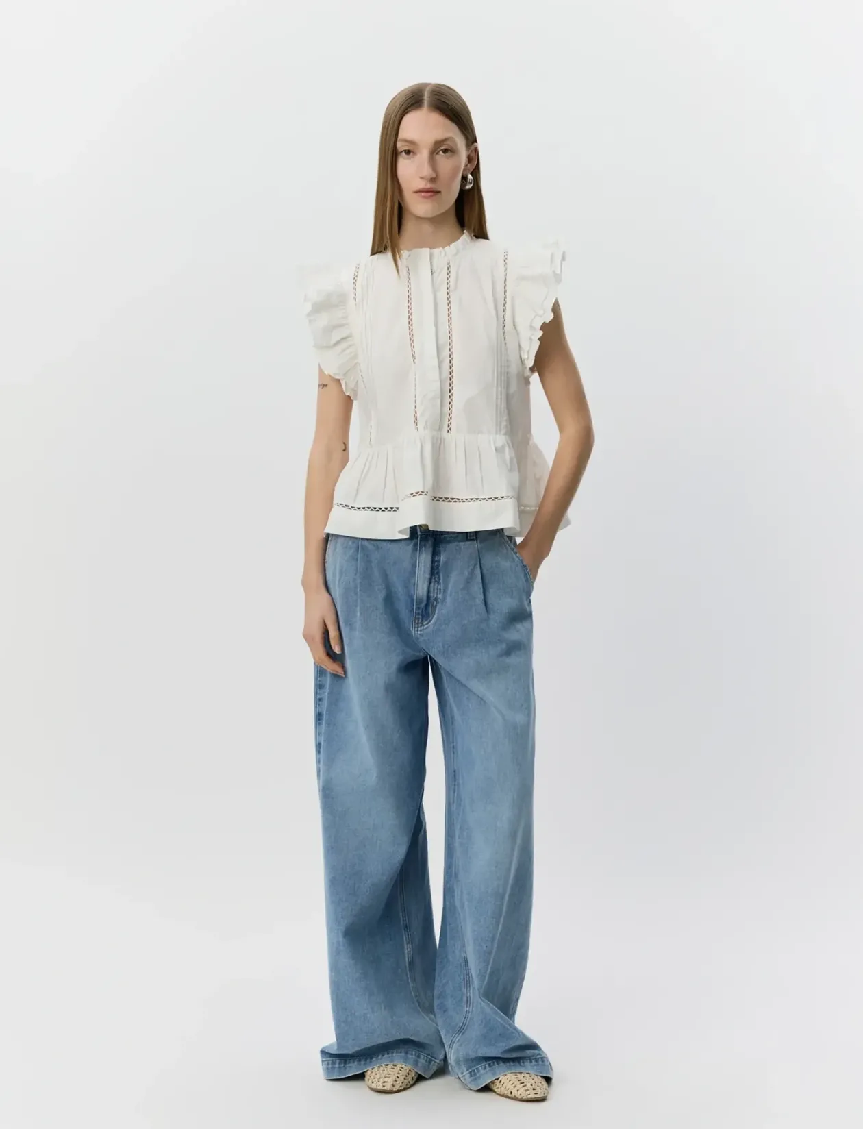 JULIENSW FRILL COTTON TOP - Ærmeløse bluser