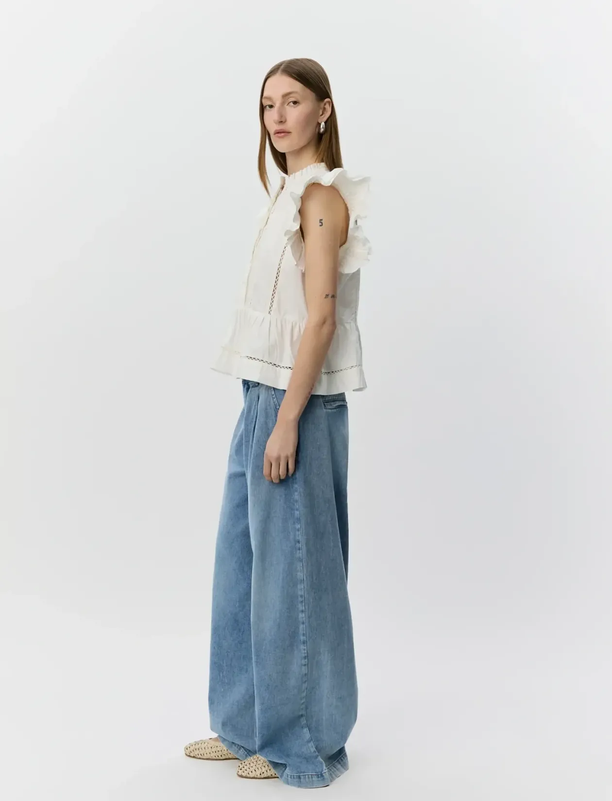 JULIENSW FRILL COTTON TOP - Ærmeløse bluser