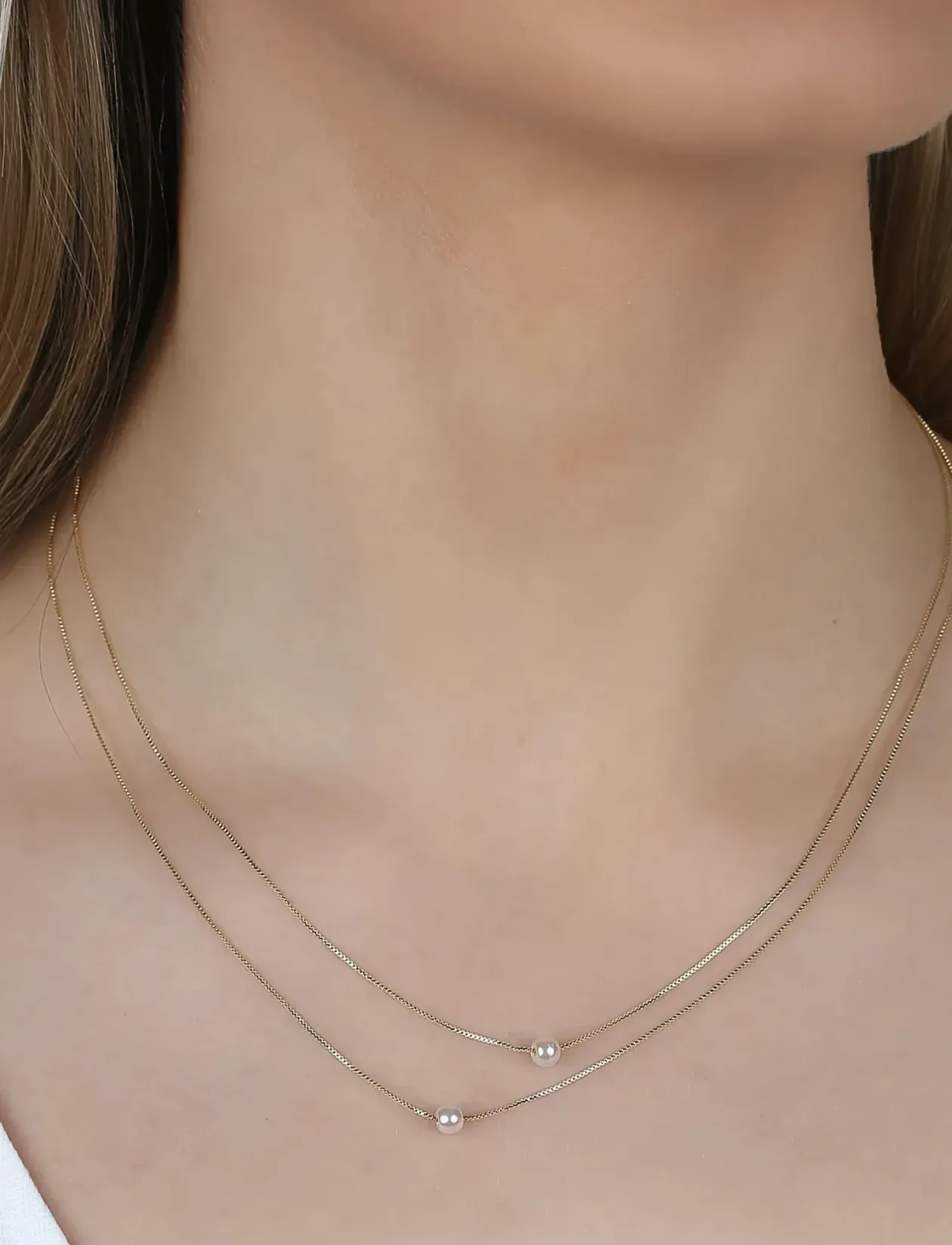 Karan double chain neck 42 g/white-42cm - Perlekæder