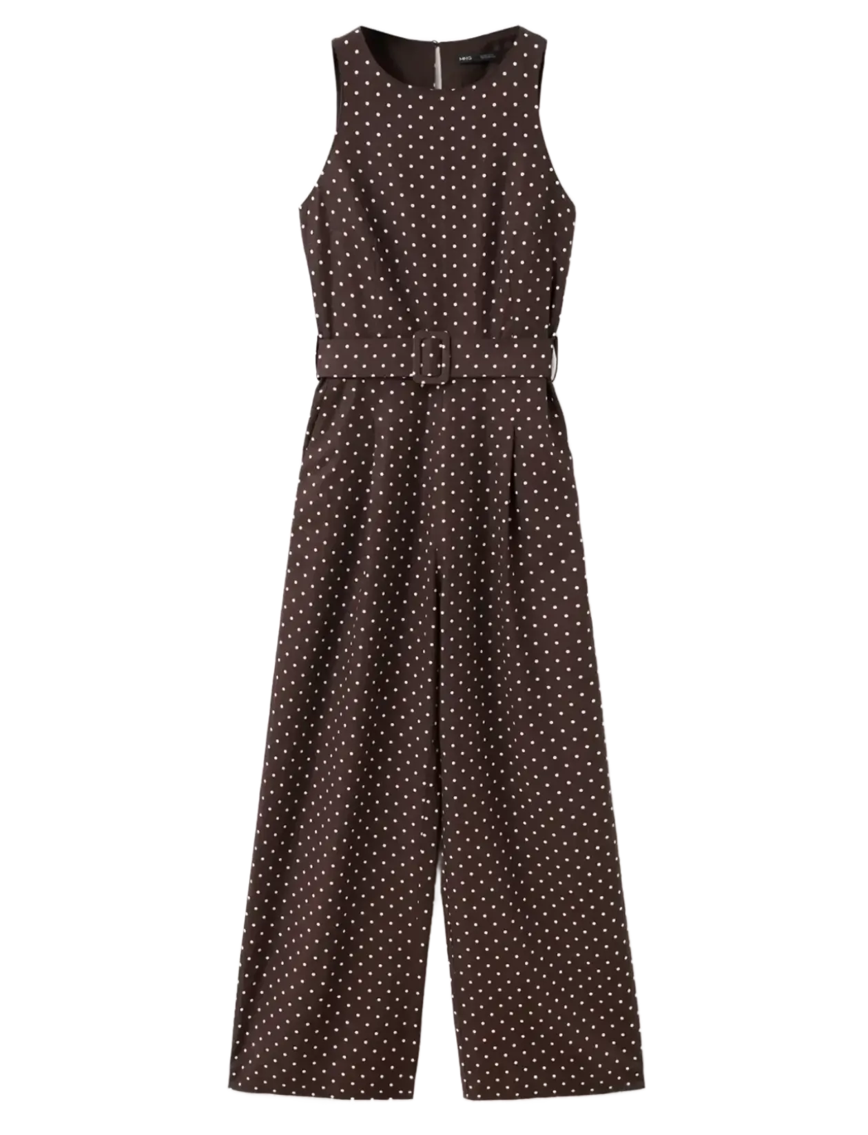 Linen jumpsuit with polka-dot belt