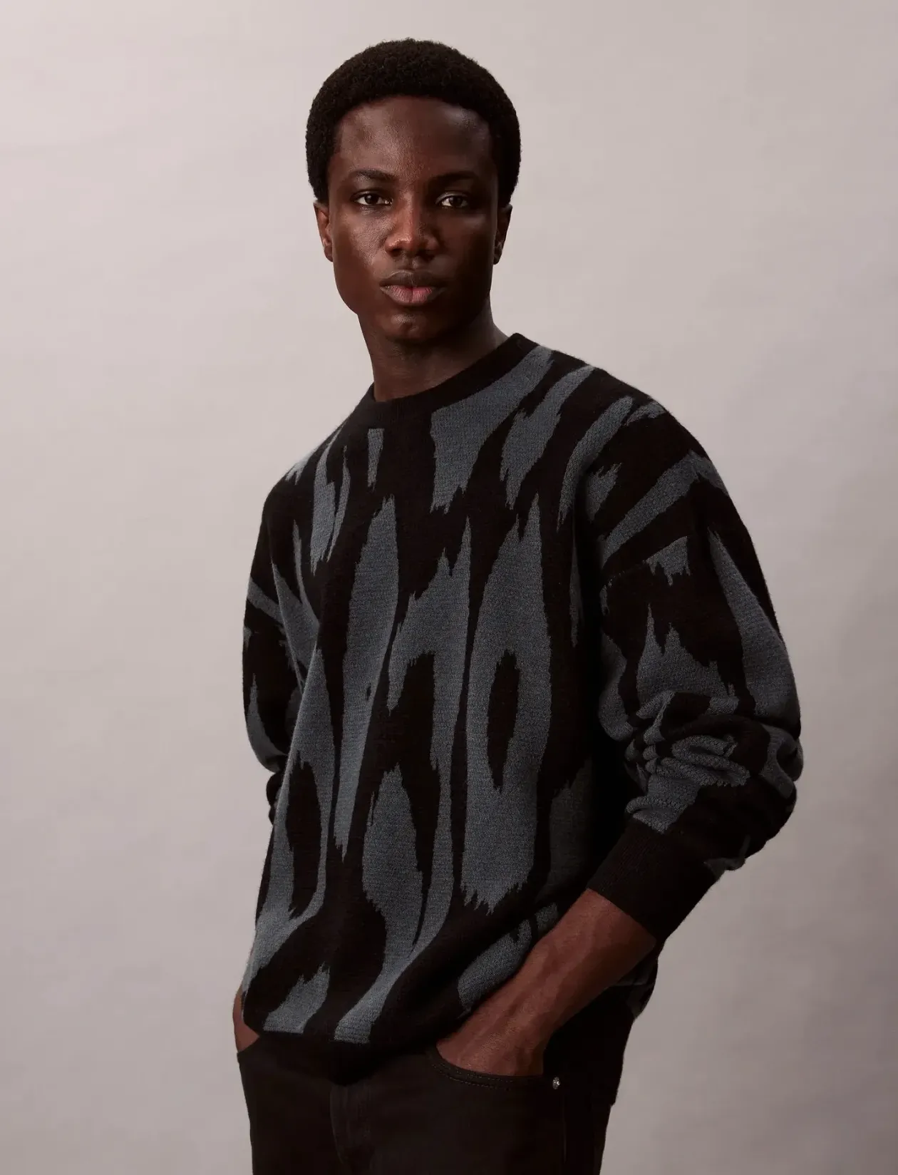 LS ABSTRACT JACQUARD CRWNK SWTR - Rund hals