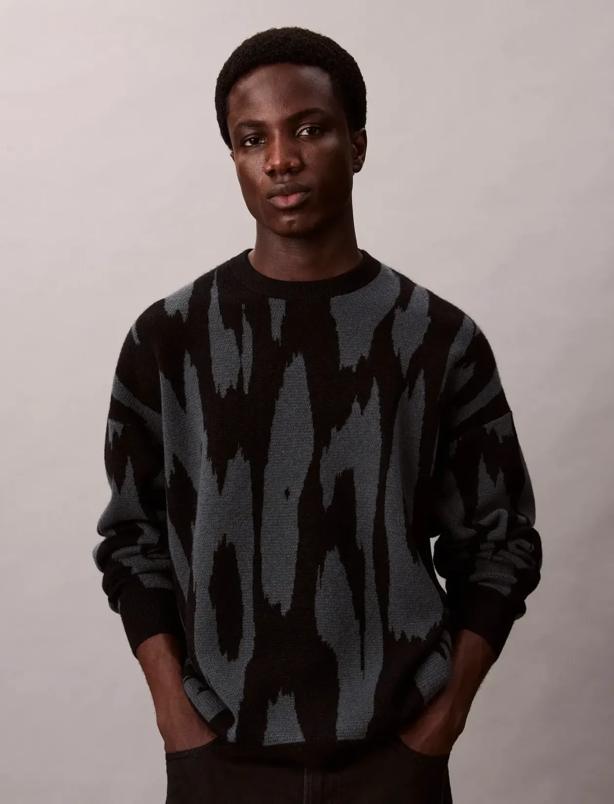 LS ABSTRACT JACQUARD CRWNK SWTR - Rund hals