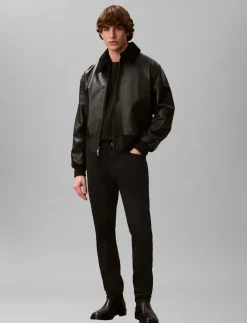 LS LEATHER BOMBER W/ SHEARLING C - Læderjakker