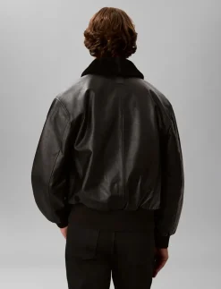 LS LEATHER BOMBER W/ SHEARLING C - Læderjakker