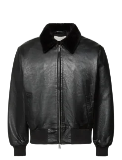 LS LEATHER BOMBER W/ SHEARLING C - Læderjakker