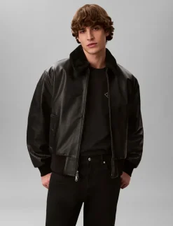 LS LEATHER BOMBER W/ SHEARLING C - Læderjakker