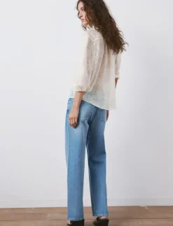 Lyocell blouse with floral embroidery - Langærmede bluser