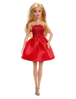 Mattel 80th Anniversary Ruby-Red Celebration Fashion Doll Wearing Red Dress with Accessories - Dukker